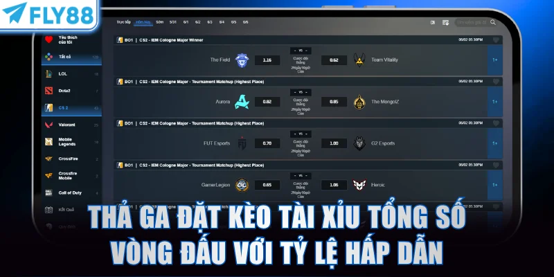 Thả ga đặt kèo tài xỉu tổng số vòng đấu với tỷ lệ hấp dẫn